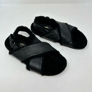 Seychelles Faux Fur Black Slipper Slingback Slide Ons size 10